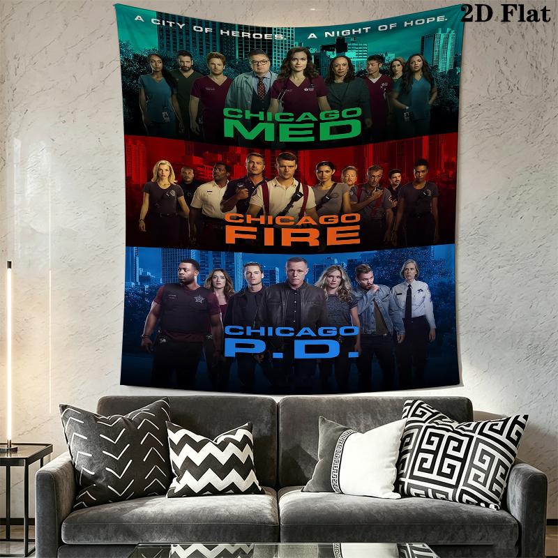 Chicago Fire Wall Tapestry Aesthetic Wall Hanging Printed Fabric Blanket Decorative Tapestries for Bedroom Living Room Home Decor