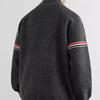 Unisex American Retro Color Block Cardigan Sweater with Stand Collar and Double Zipper for Autumn/Winter.