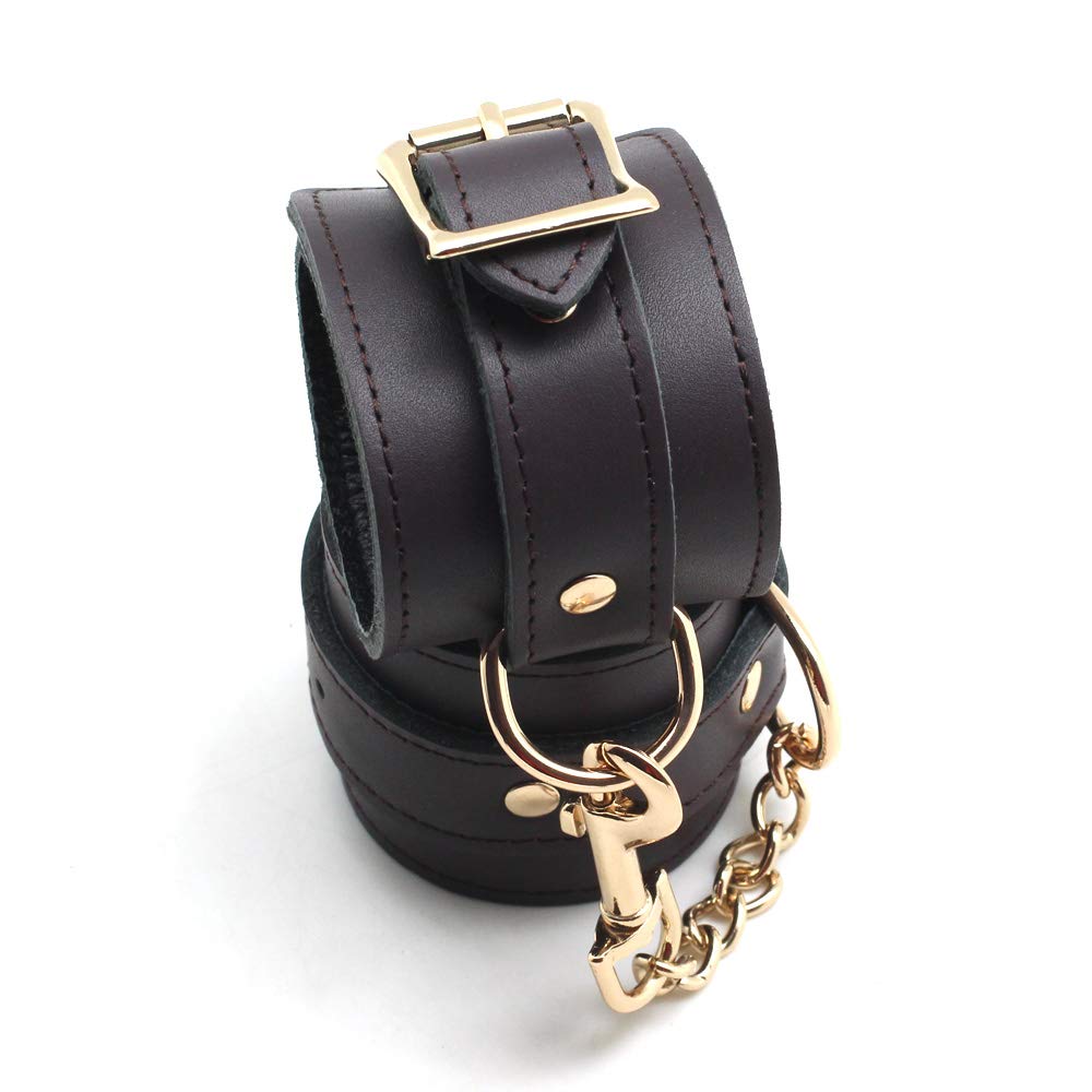 Liebe Seele SM Restraints Genuine Day High-end Collar, Handcuffs, Set, Leather, Cosplay, Valentine's (Brown)