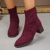 Cow Suede High Heel Square Heel Modern Boots Round Toe Solid Concise Female Shoes On Sale 2025 Brand Winter Zip Women's Boots