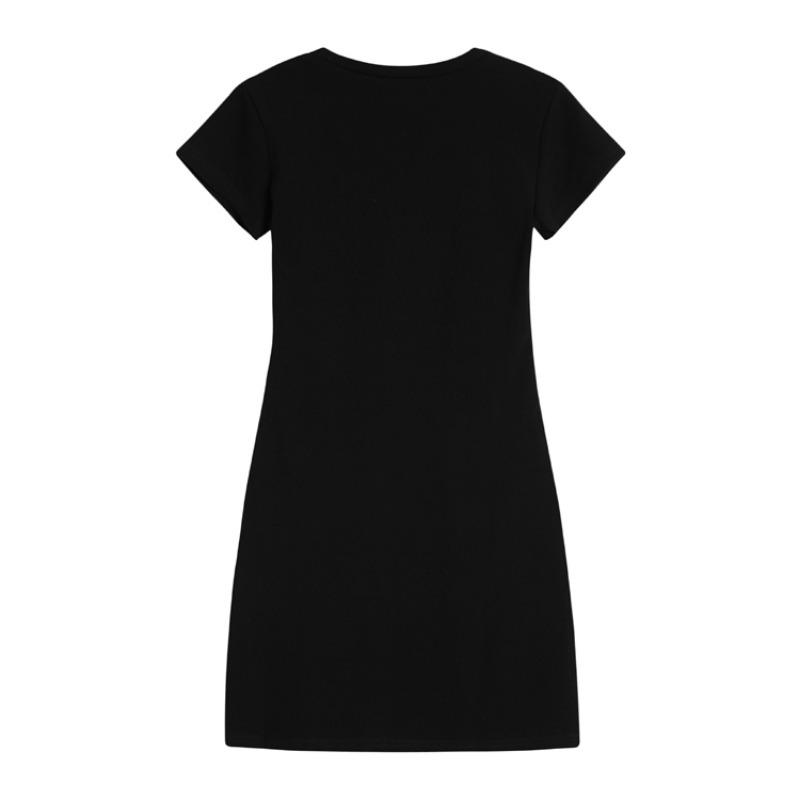 Summer U-neck Short Sleeve Dress for Women New Fashion Elegant High Waist Thin Casual Bodycon Dresses Female Solid Color Simple Party Short Dress 3595