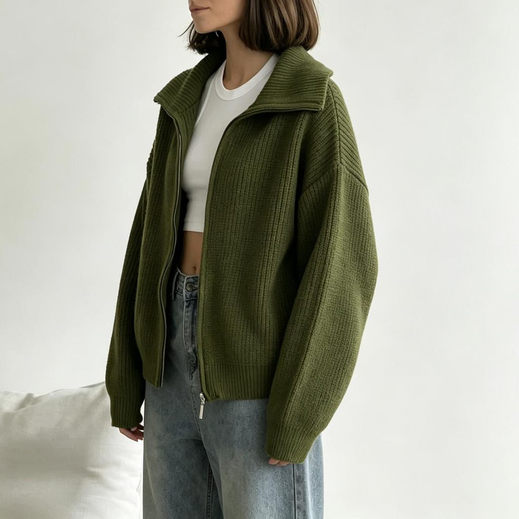 Cardigan da donna con colletto a tacca, maglione lavorato a maglia oversize loose fit per autunno inverno