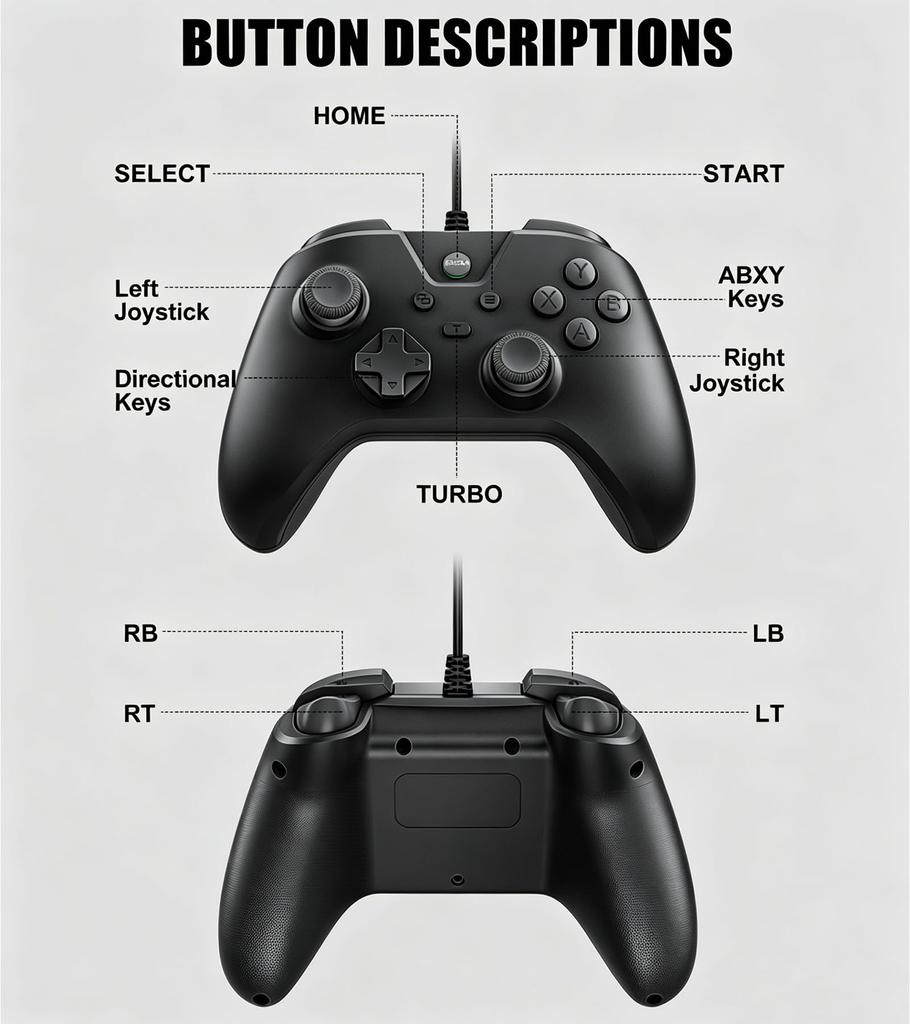 arVin Wired Gaming Controller with Features Stick Trigger Vibration Turbo and 1000Hz High Polling Rate (Compatible PC, PS4, PS3, Switch, Android) -