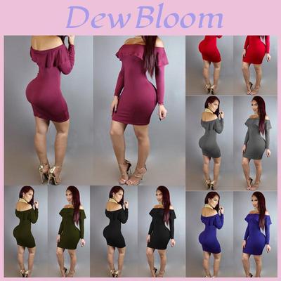 Elegant Women Strapless Bodycon Long Sleeve Evening Party Mini Dress Off Shoulder