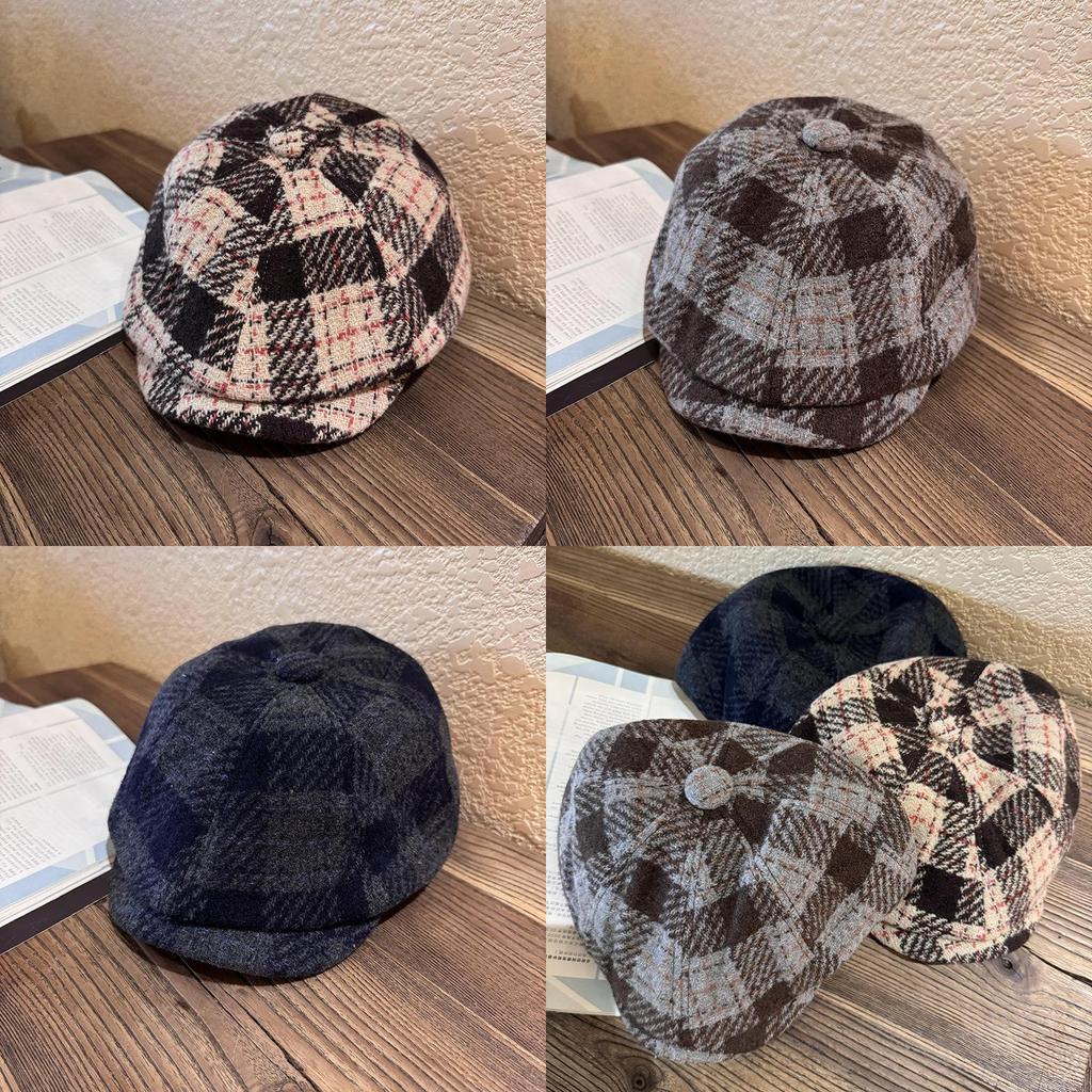 Classic Plaid Blend Womens Newsboy Cap With Warm Breathable Fabric For Fall Winter Style