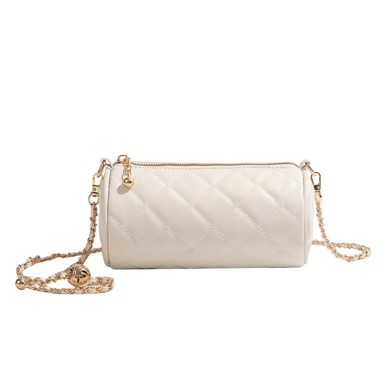 Bag Women'S Niche Texture Small Fragrant Wind Rhombus Chain Small Gold Ball Cylinder Bag Single Shoulder Crossbody Pen Holder Pillow Bag Tide