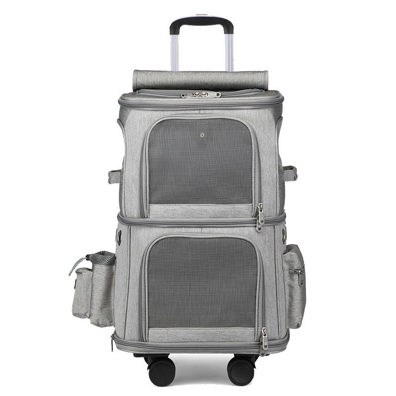 Hanbang Doppelschichtige Faltbare Haustier-Trolleytasche mit Universalrädern für Reisen im Freien