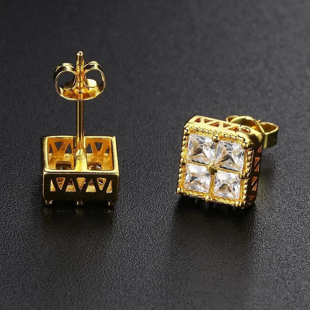 Square Cubic Zirconia Stud Earrings for Women and Men Noble Weddings Parties Jewelry Gift Hip - Hop Fans Accessories