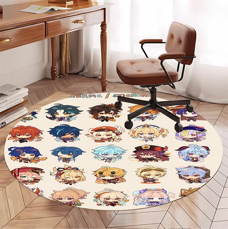 Genshin Impact Muster Runder Teppich, Innen-/Außenmatte, für Picknick, Spielzimmer, Schlafzimmer, Büro, Wohnzimmer, Heimdeko Teppich, Geburtstagsgeschenk