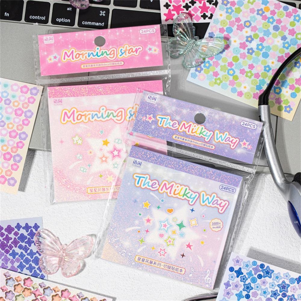 24Pcs/book Cute Die-cut Flash Decorative Stickers Book DIY Scrapbook Phone Case Decoration Collage Material Aesthetic Stationery