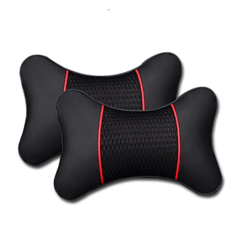 PU Leather Knitted Car Pillows Headrest Neck Rest Cushion Support Seat Accessories Auto Black Safety Pillow Universal Decor