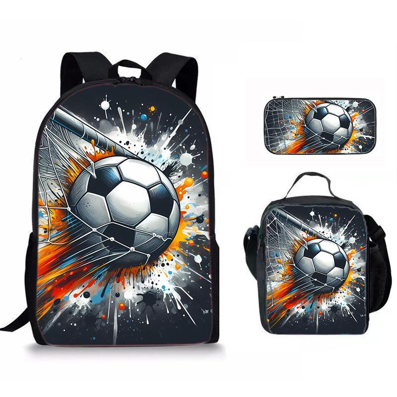Classico Popolare Divertente Nuovo Calcio Stampa 3D 3pz/Set Alunno Zaini Scolastici Zaino per Laptop Zaino a Spalla Borsa Pranzo Astuccio