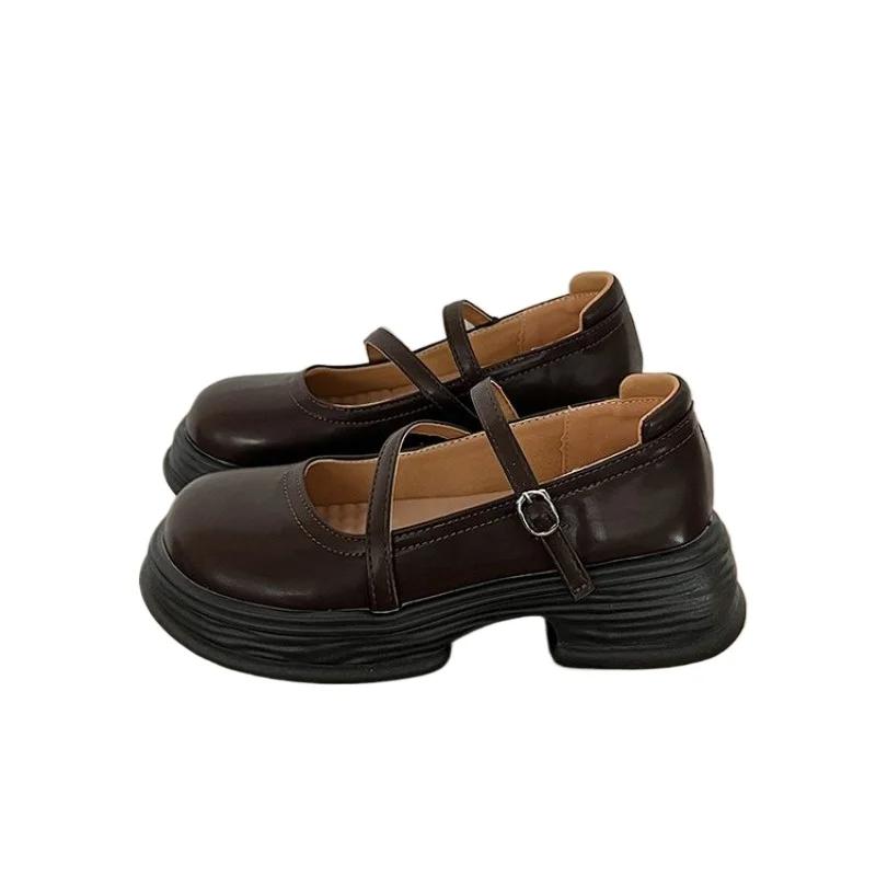 Pantofi Mary Jane cu platformă groasă de modă pentru femei, din piele lăcuită, cu cataramă dublă, pantofi cu curele la gleznă Woman2024, pantofi Lolita de primăvară, Y2K