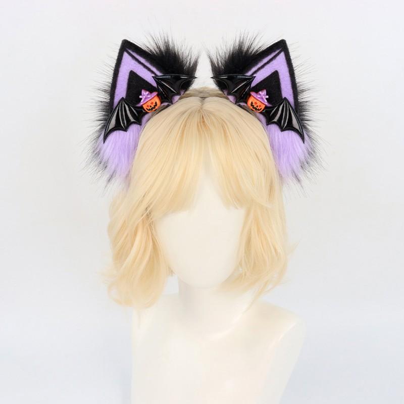 Halloween Cat Ear Headband Plush Faux Fur Pumpkin Headpiece Lolita Cosplay Adult Costume Accessory