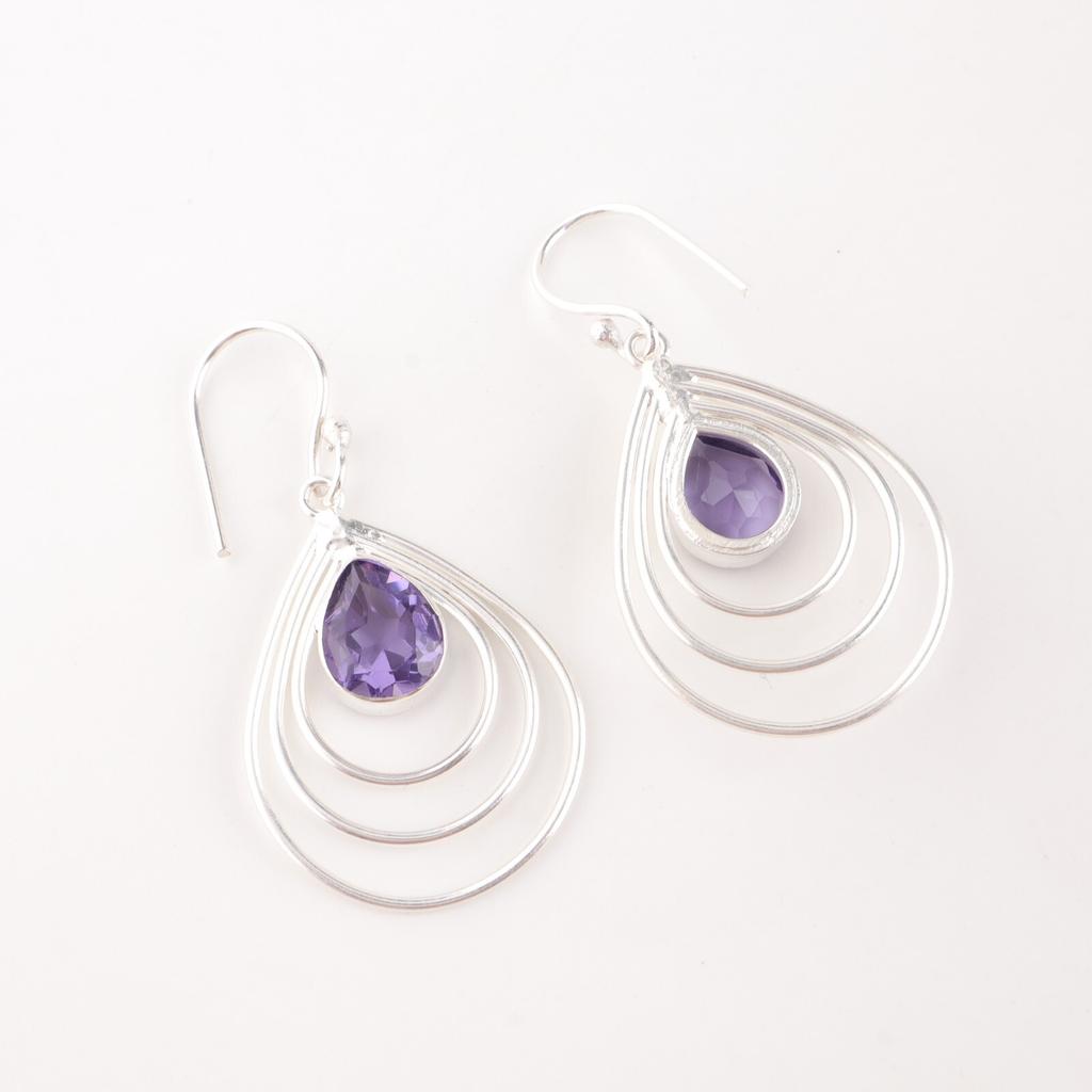 Natural Iolite Gemstone 925 Sterling Silver Handmade Stylish Hook Earrings 1.80" EE-31-7