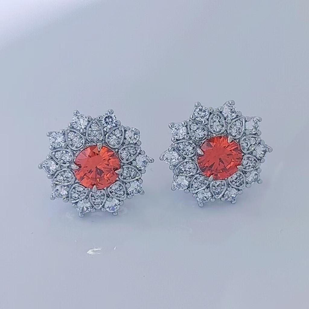 Fashion snow pollen diamond zircon stud earrings women's sunflower zircon flower earrings light luxury luxury high-end