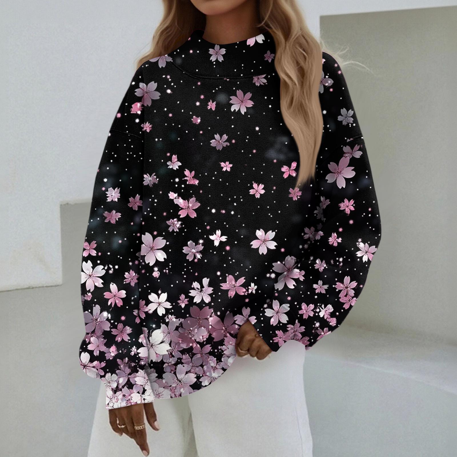 

Mock Neck Sweatshirt Women Fall Comfort Oversized Sweatshirt Dressy Pullover Sweatshirts No Hood Cozy Turtleneck Tops L чорний