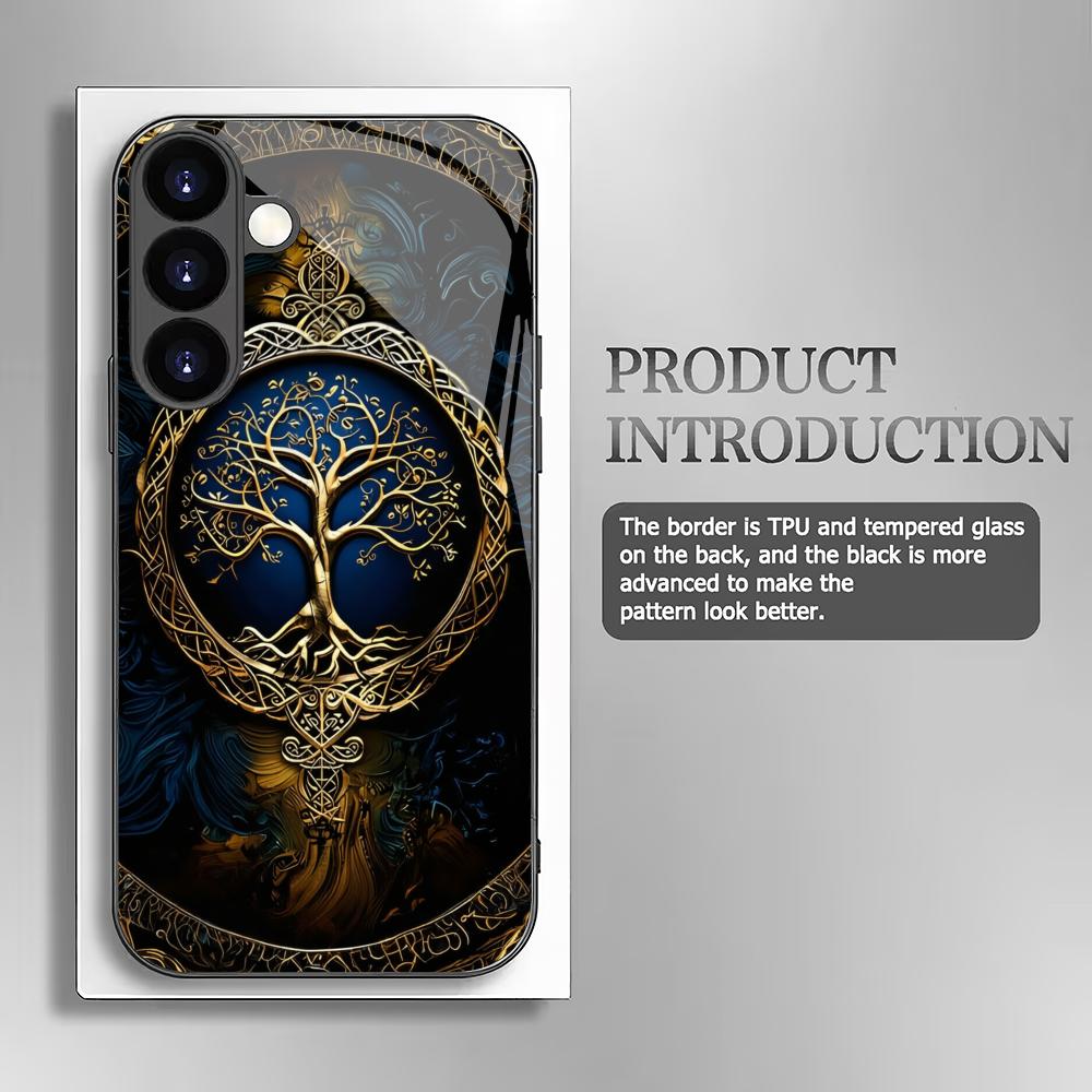 Tree of Life Tempered Glass Phone Case Suitable for Samsung Galaxy S26 S25 S24 S23 S22 S21 S20FE/Ultra/Plus Anti Drop Back Cover