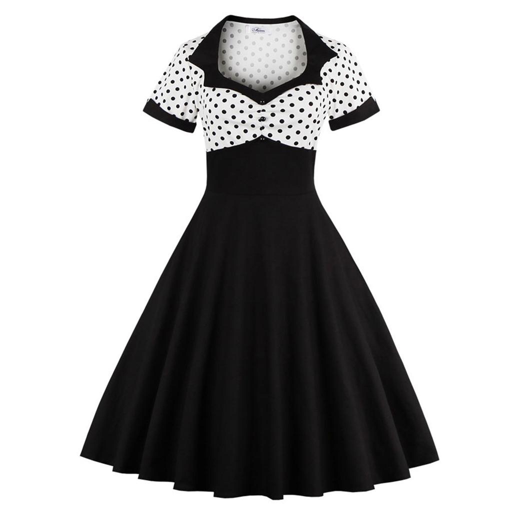 Women's Vintage Polka Dot Lapel  Short-sleeved Belt Dress