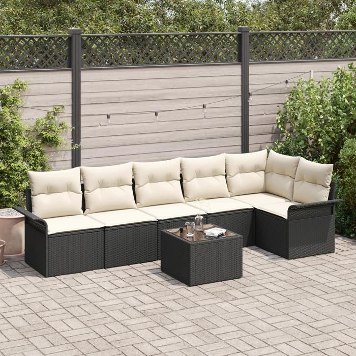 VidaXL Ensemble de canapé de jardin 6 pièces avec coussins Rattan noir 3345387