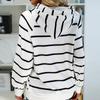 Fashion Women's Pocket Stripe Printed Swap Long Sleeve Hooded Sweatshirt Top