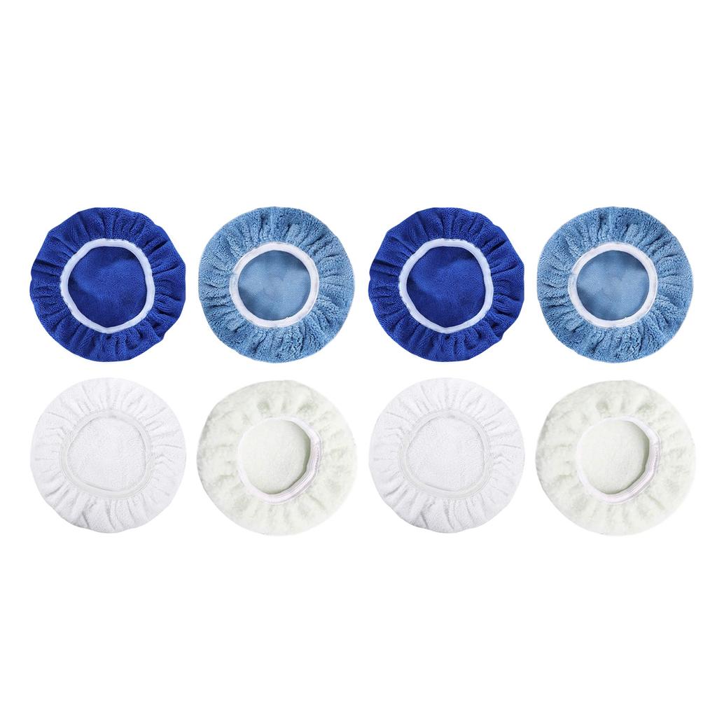 8pcs Car Polishing Pad Bonnet Set Microfiber Cotton Wool Coral Fleece Buffing Pad Cover for 6in Car Polisher