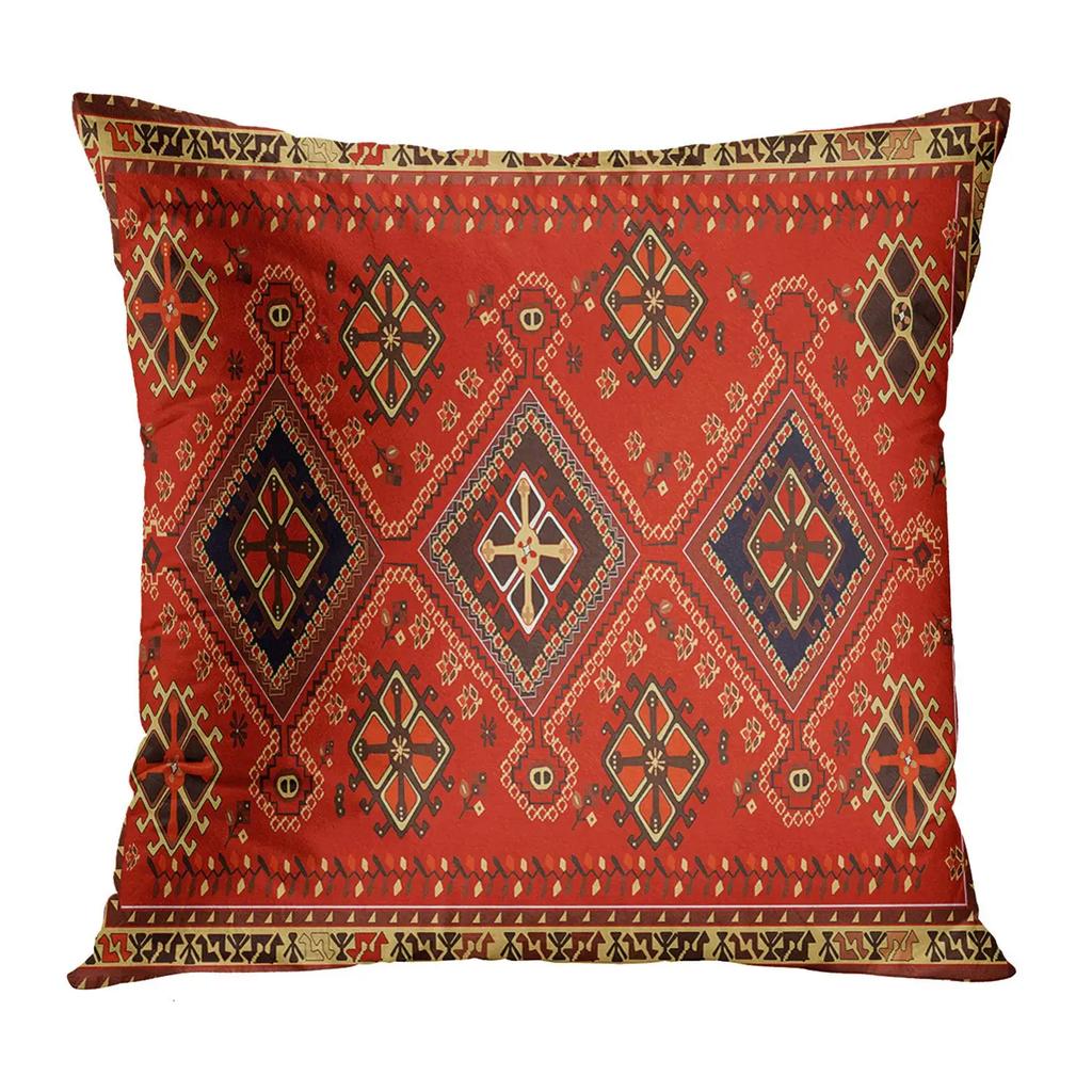 Red Moroccan Ethnic Style Short Plush Pillowcase Sofa Cushion Cover Home Decoration Can Be Customized for You 40x40 50x50 60x60