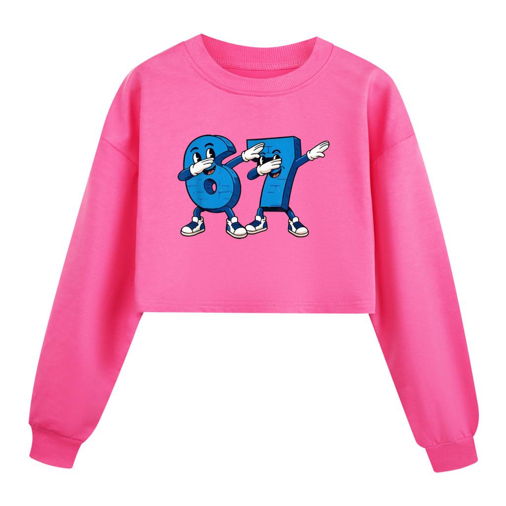 

5226 Детский Девочки Украсть Мозговую гниль 67 Шесть Семь Принт Повседневный С Длинными Рукавами Круглый Вырез Толстовка Топ 170cm розы красного