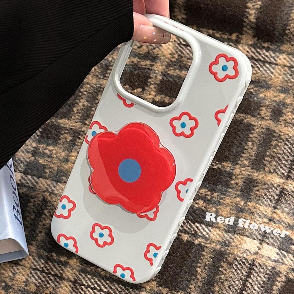 Little Red Flower Stand Phone Case for iPhone 15, iPhone 16, iPhone 17 Pro Max