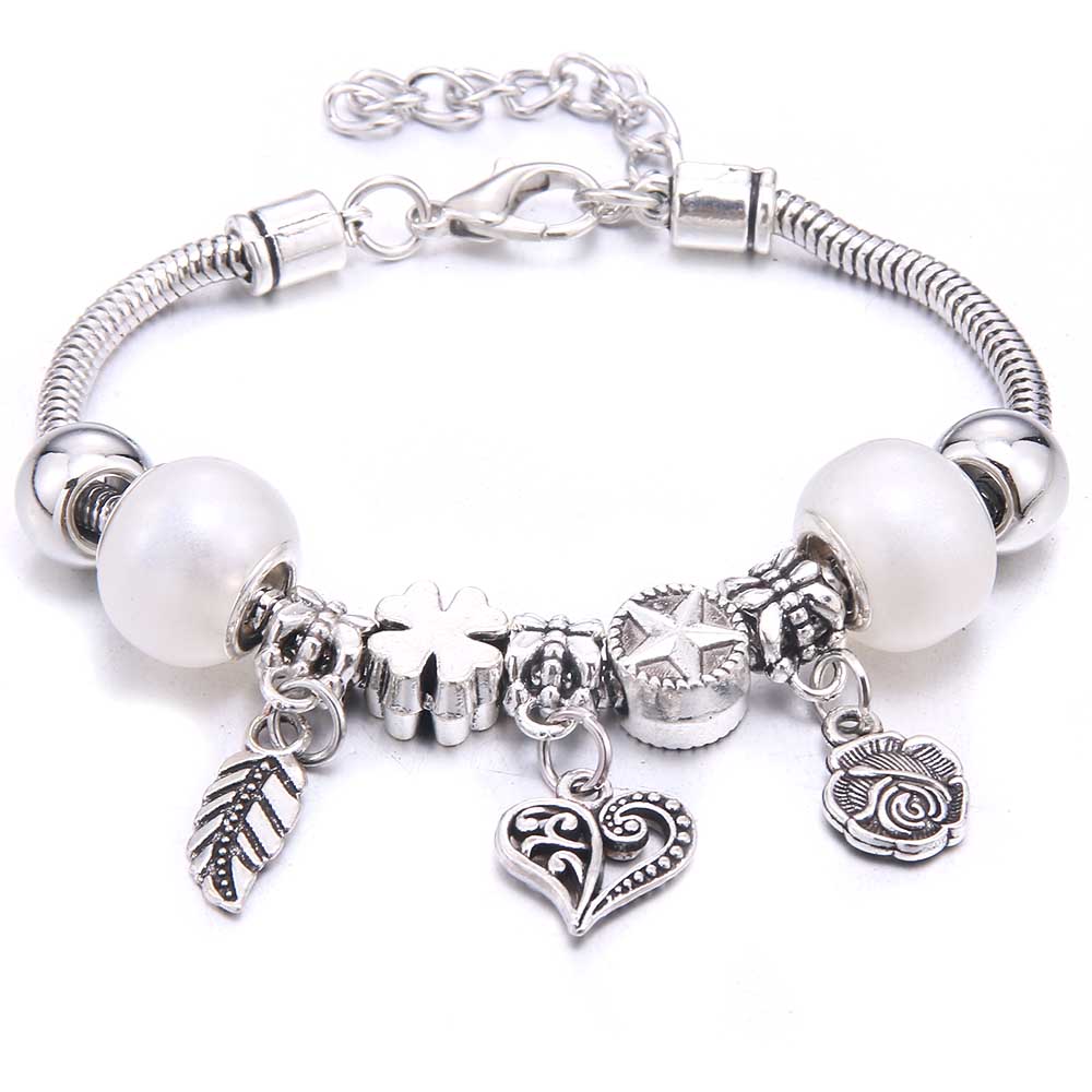 New Charm Bracelet & Bangles Jewelry White Butterfly Crown Beads Bracelets Brands Bracelets Fit Women Girl Friendship Gift
