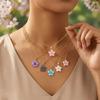 Dainty Sakura Cherry Blossom Choker Necklace for Women Enamel Flower Pendant Clavicle Chain Spring Party Jewelry Wish Card Gift