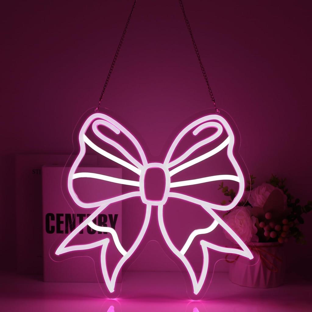 Bow Neon Sign Led Neon Lights Neon Signs for Wall Decor Light Up Sign for Birthday Party Club Gift