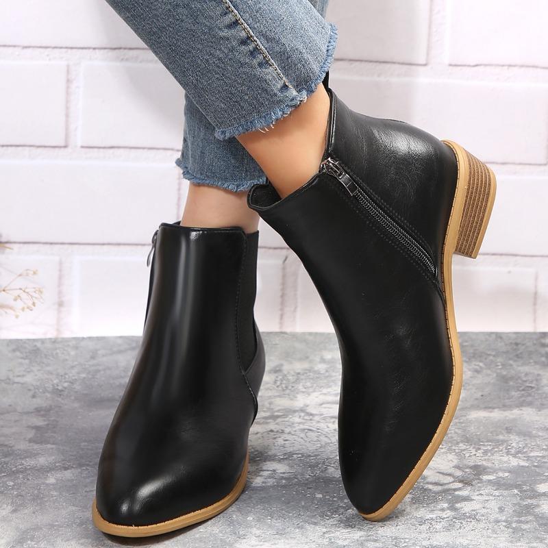 Fashion Women's Shoes 2024 New Fashion Hot Sale Side Zipper Women's Boots Pointed Toe Office Ankle Boots Plus Size 43 Zapatos De Mujer