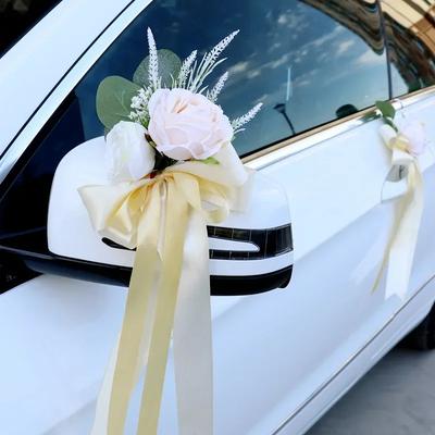 Creative Wedding Car Decor Flower Door Handles Rearview Mirror Decorate Rose Artificial Floral Accessories Marriage Props Gift