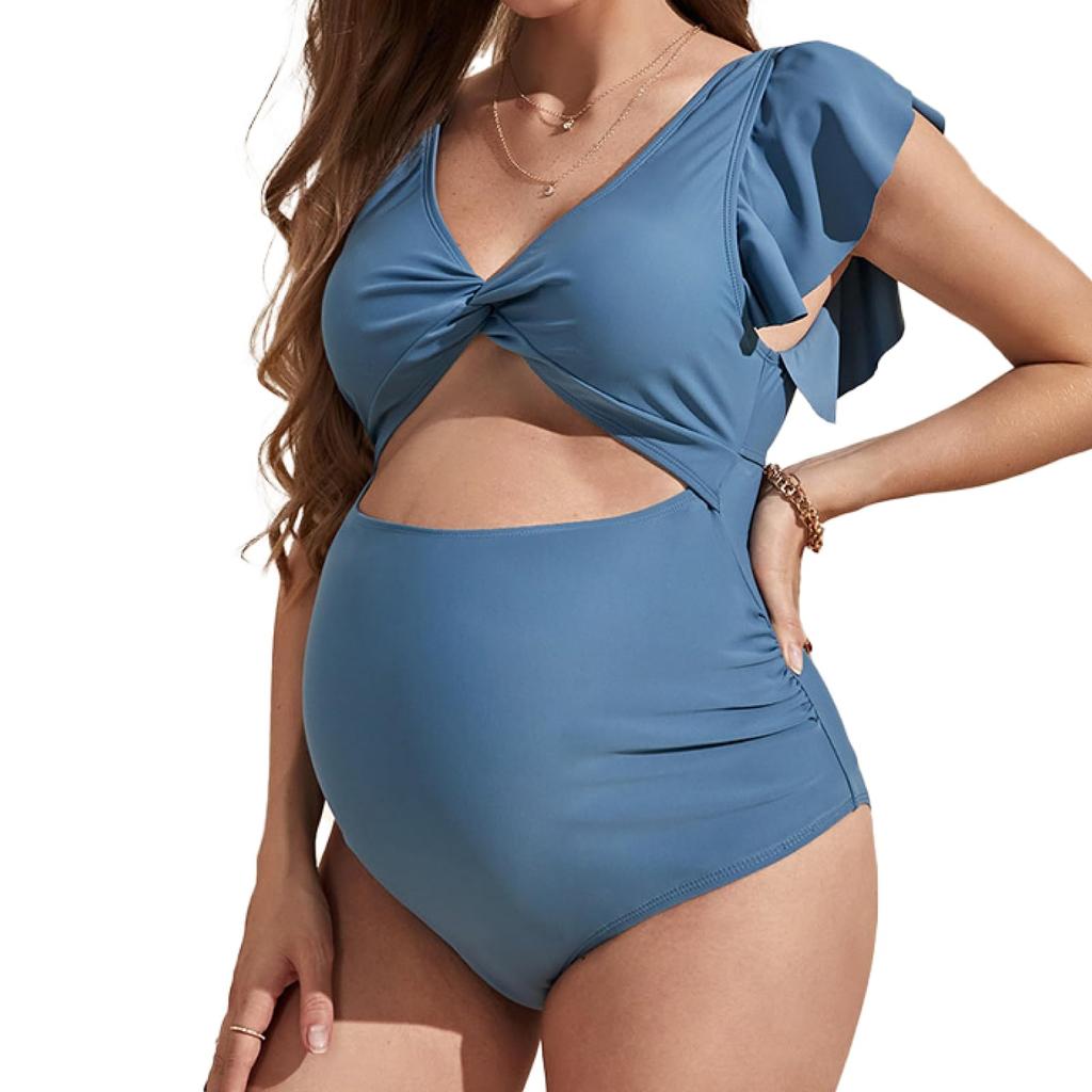 RONGUI Plus Size Maternity Plus Size Swimsuit for Moms Light Swimsuit, Women's, One-Piece, Figure-Facing (JP, Alphabet, L, Blue)