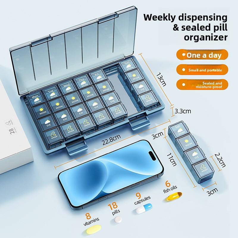 Medicine Box English Medicine Packing Box Storage Seven Days A Week 2128 Grid Morning, Middle and Evening Portable Storage Box