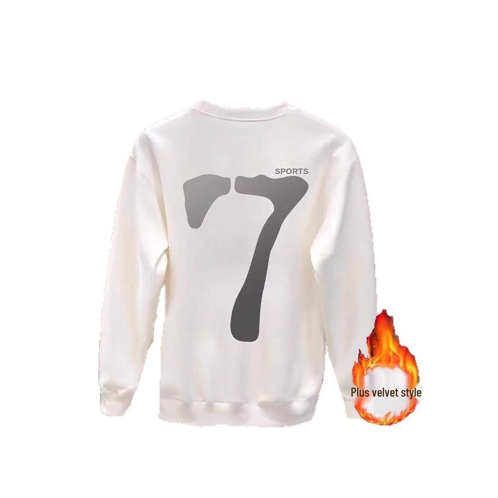 Herren Schweres Baumwoll-Sweatshirt - Koreanischer Stil, Langärmlig, Rundhalsausschnitt, Persönlichkeitszahl 7, Perfekt für Herbst und Winter