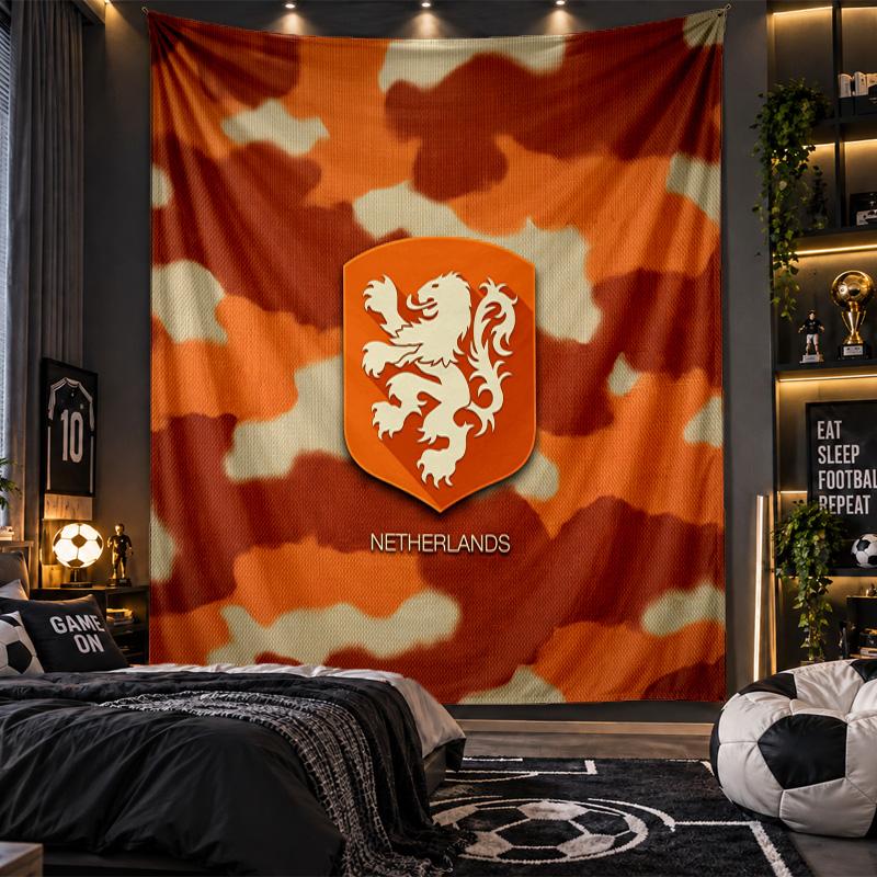 Wall Hanging Tapestry Netherlands Football Print Cloth for Living Room Bedroom Home Decor