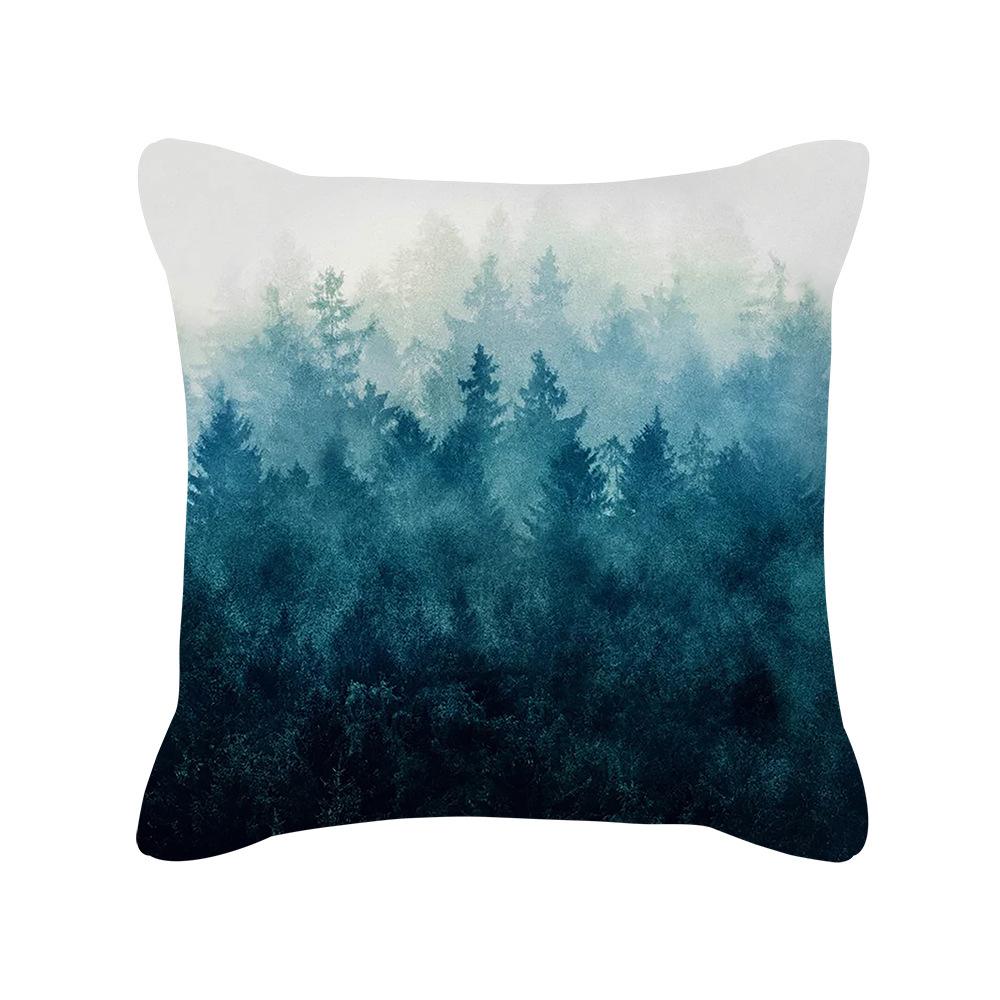 New Green Landscape Geometric Peach Skin Printed Pillow Cover Cushion Cover