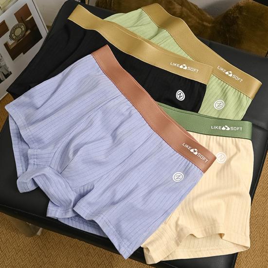 Men Boxer Underwear Elastic Mid-Waist Design Breathable Shorts Briefs Patchwork Color U-Convex Ribbed Smooth Wiring Panties