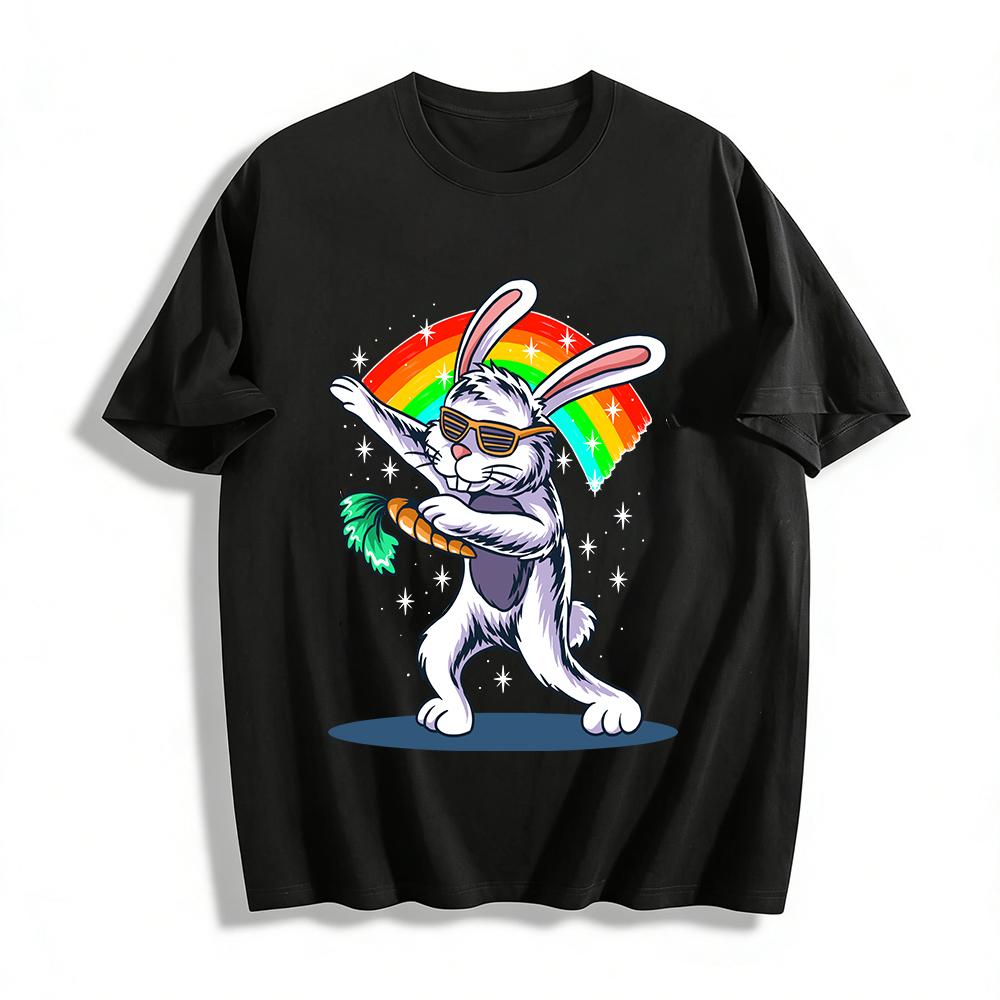 

Cool Rainbow Sunglasses Rabbit Carrot Graphic Casual Top Pure cotton T-shirt XXS