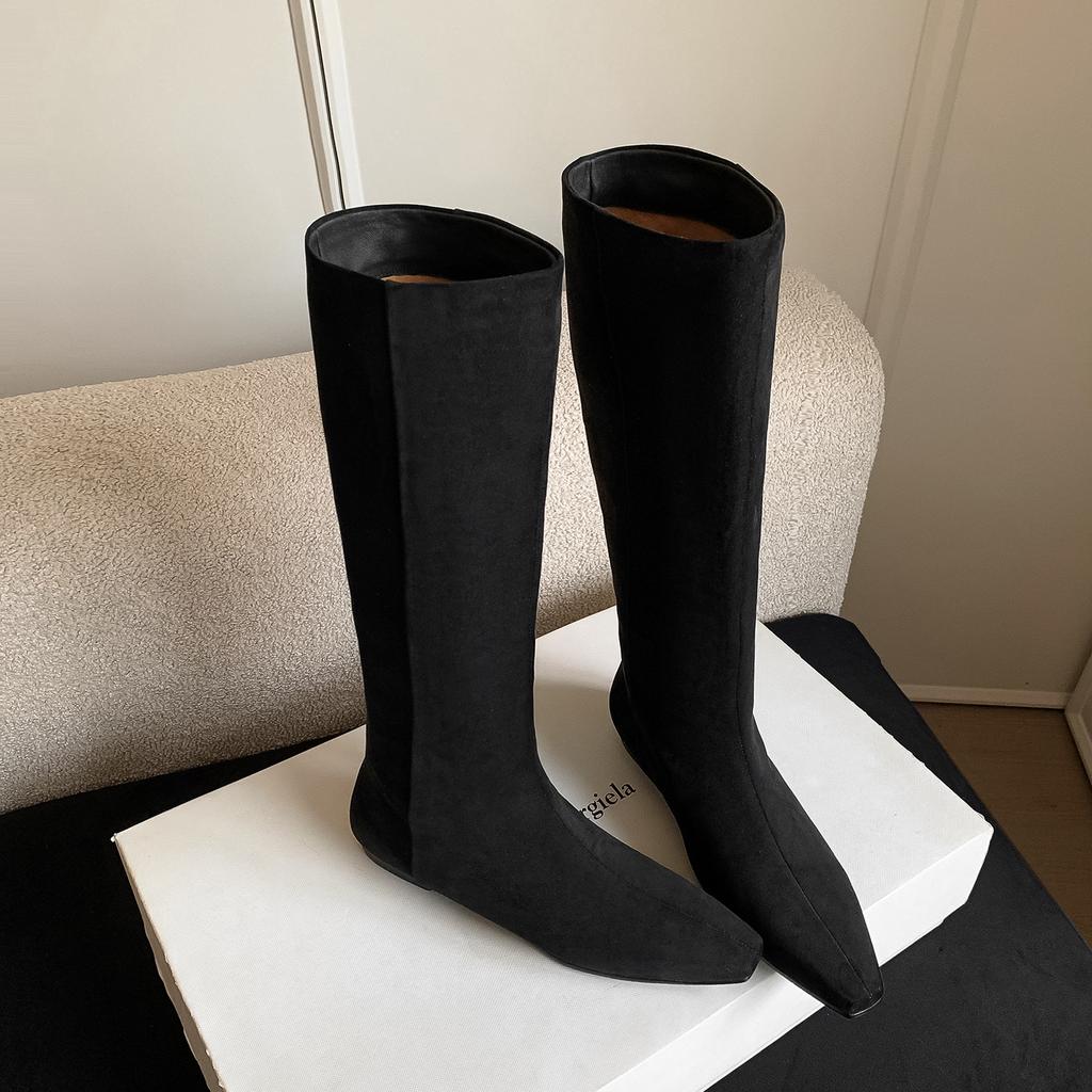 2025 autumn and winter new cow flip high knight boots British style fashion simple low heel one pedal long boots women