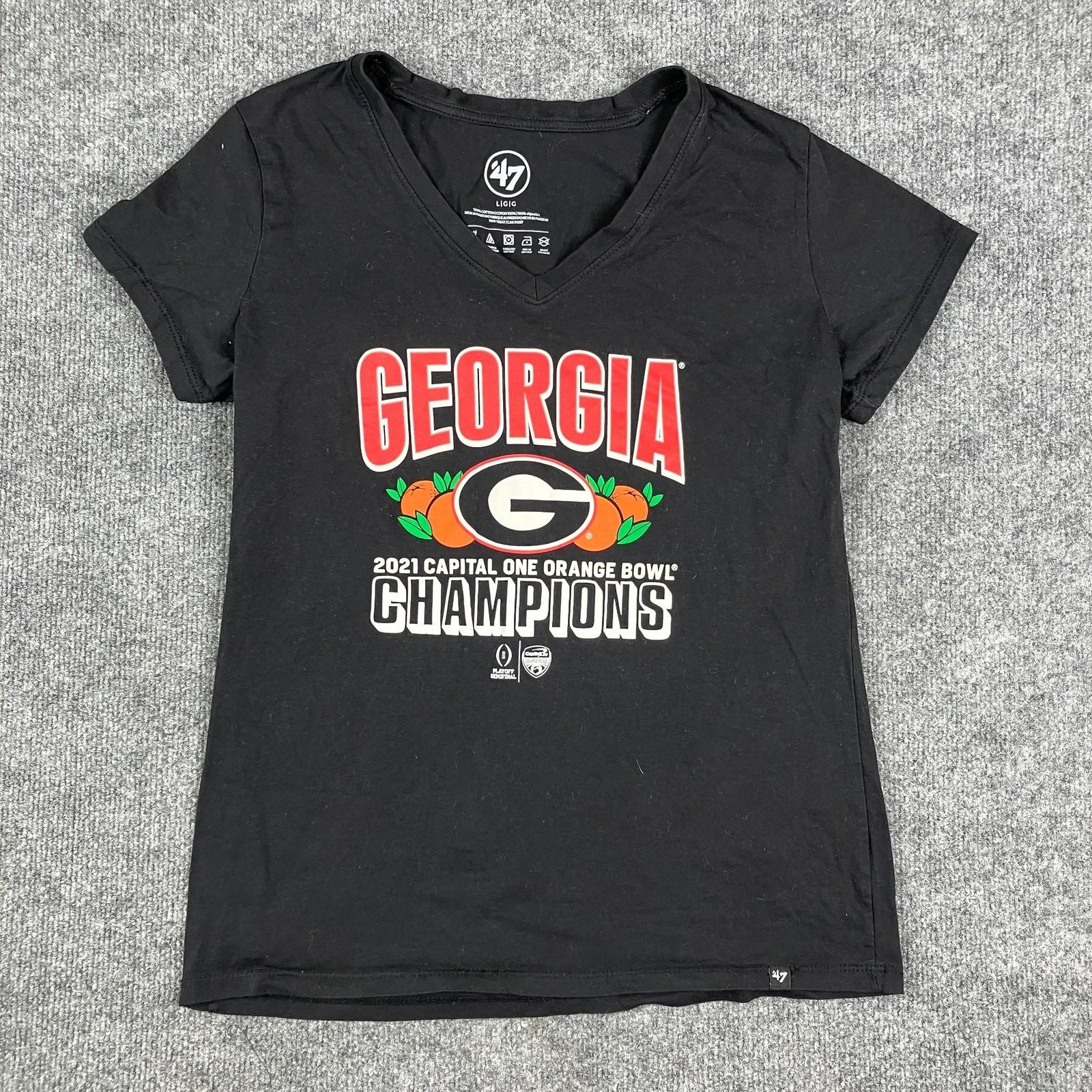 47 Brand Georgia Bulldogs T-Shirt Womens Size S Black V-Neck NCAA Football Tee XL