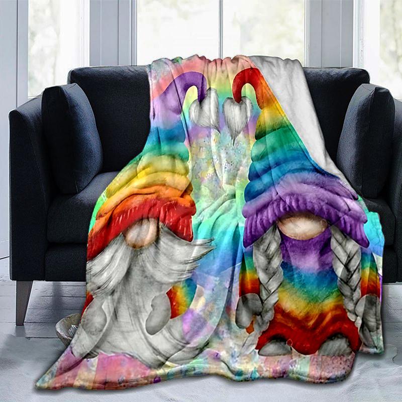 1pc Rainbow Gnome Throw Blanket Colorful Fantasy Home Decor, Soft & Cozy Gift for Any Occasion, Perfect for Bed .W058
