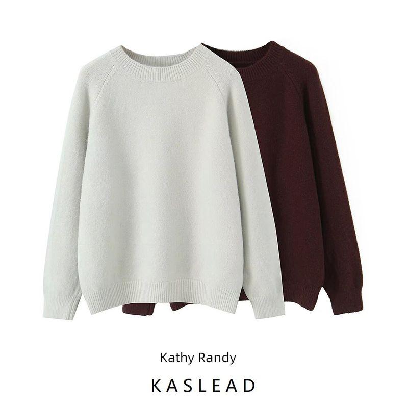 Kaslead New Women clothes Western Style Fashion Simple and Versatile Loose round Neck Long sleeve Pullover Sweater