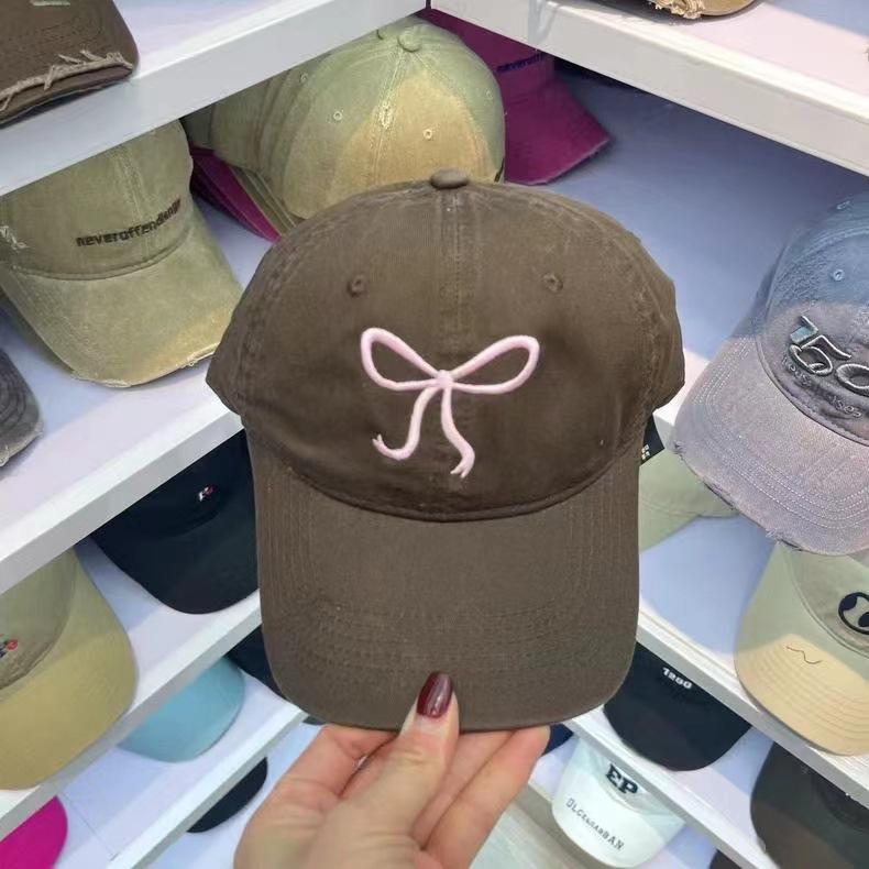 Wind sweet embroidery bow baseball cap children spring and summer versatile sunshade sunscreen cap