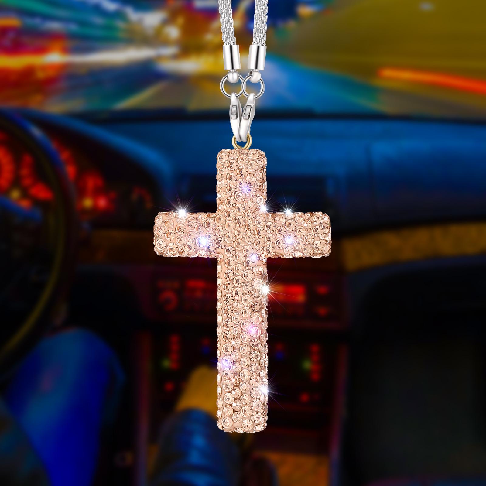 

Sparkling Crystal Diamond Cross Car Mirror Hanger Crucifix Pendant Decor Universal Auto Interior Accessory Vehicle Ornament шампанського