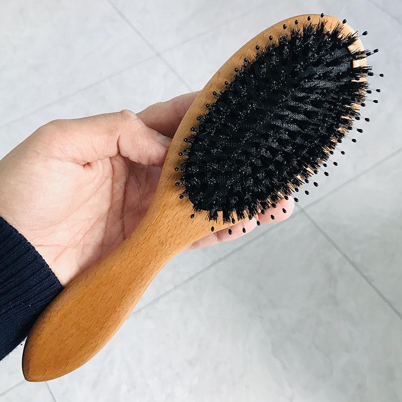 Comfortable Beech Wood Boar Bristle Air Cushion Comb with High Elasticity Massage Airbag