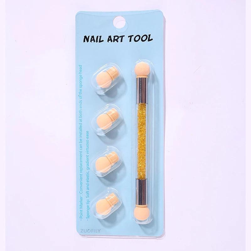 Stilo de umbrire gradient Accesorii pentru pictura pentru arta unghiilor cu două capete Perie pentru punctat unghii Cap burete Mâner cu strasuri Perie pentru arta unghiilor