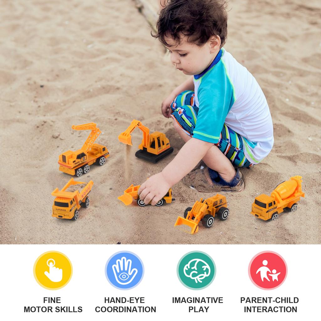 6pcs/set Sliding Engineering Car 1:64 Mini Alloy Toys Car Excavator Crane Bulldozer Construction Model Cars for Boy Kids Gifts